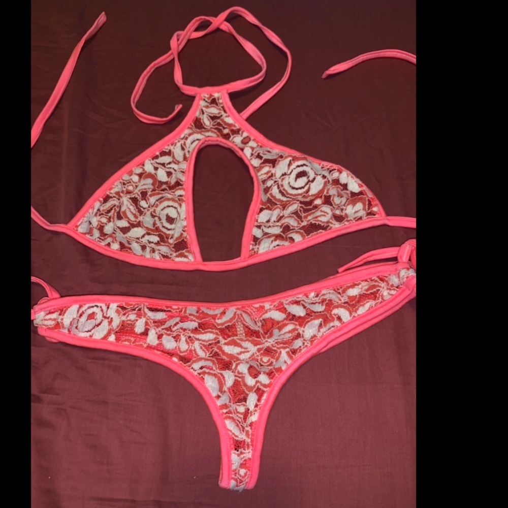Neon pink and white bikini size small
